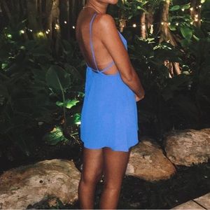 Blue open back romper